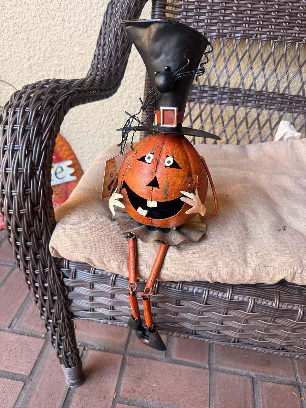 Witch Crafters Metal Pumpkin Figurine Halloween Decor Sitter Top Hat